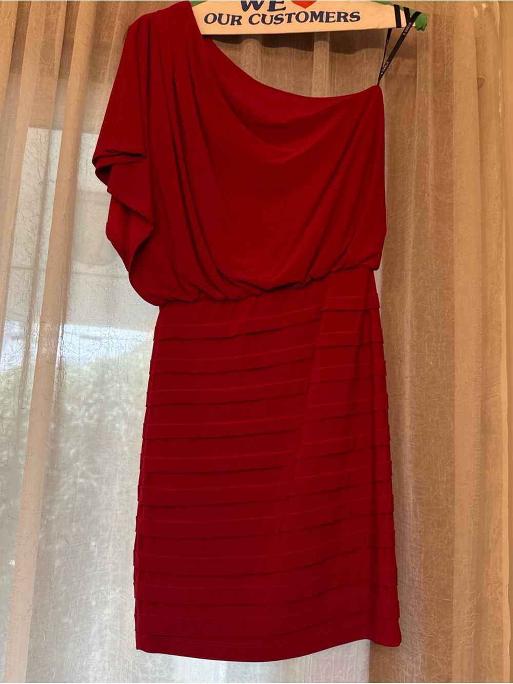 B Darlin One-Shoulder Red Draped Cocktail Dress